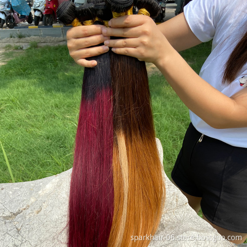Factory Outlet Brazilian Human Hair Straight 3 Bundles Dark Roots Ombre T1B/99J Burgundy Virgin Hair Extensions Silky Straight